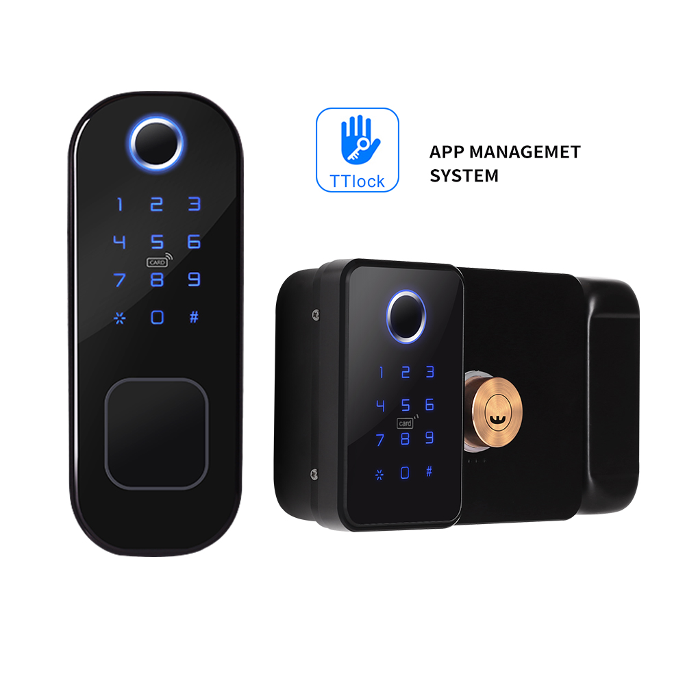 Smart Garden Door Lock - Dual Side Fingerprint Rim Lock, Cartão